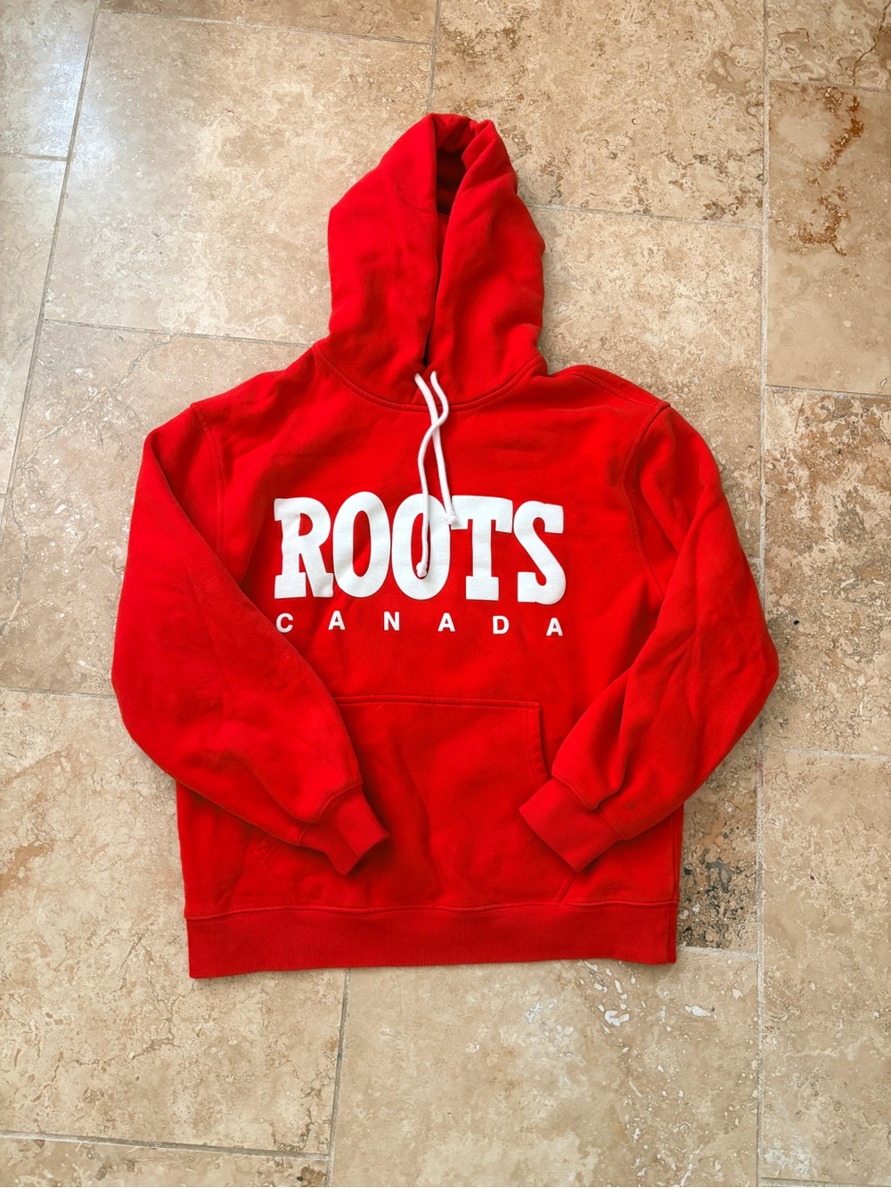 Roots Red Pullover Hoodie with White Logo Patch